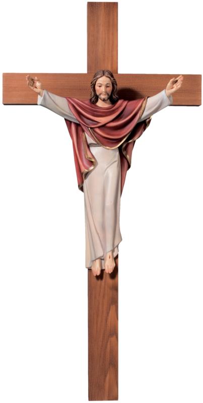 Christus König auf Kreuz aus Holz - mit Ölfarben lasiert