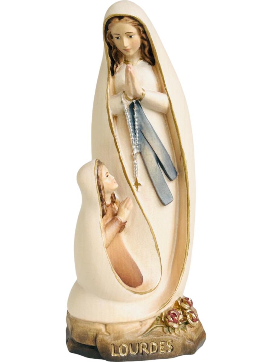 Lourdes Madonna mit Bernadette aus Holz - mit Ölfarben lasiert