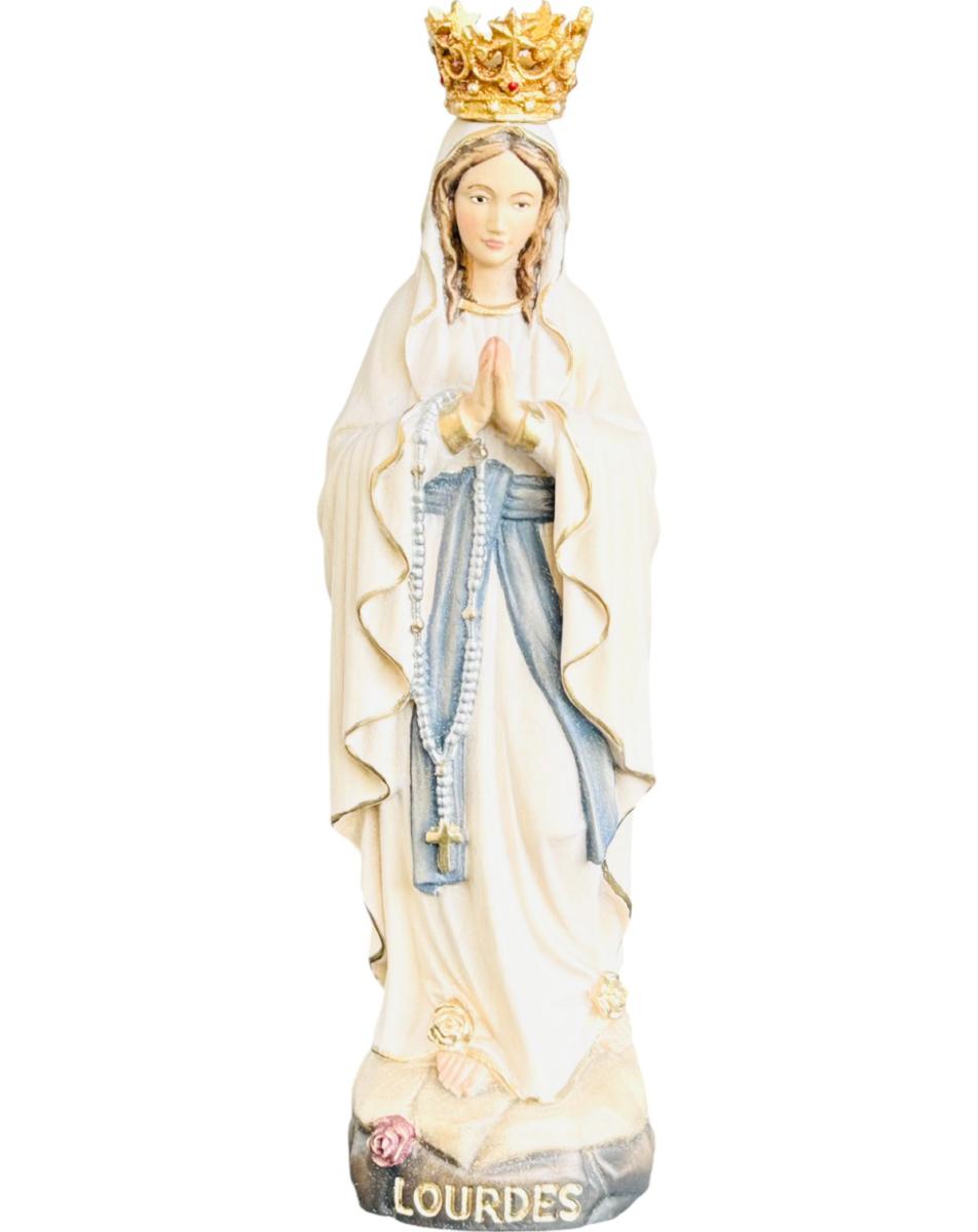 Lourdes Madonna mit Krone aus Holz - mit Ölfarben lasiert