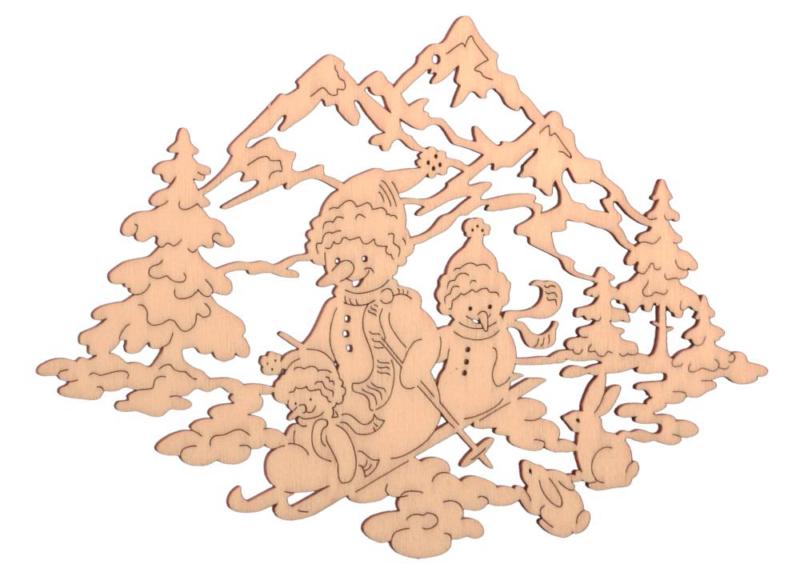 Fenster Dekorationen aus Holz mit Schneemann