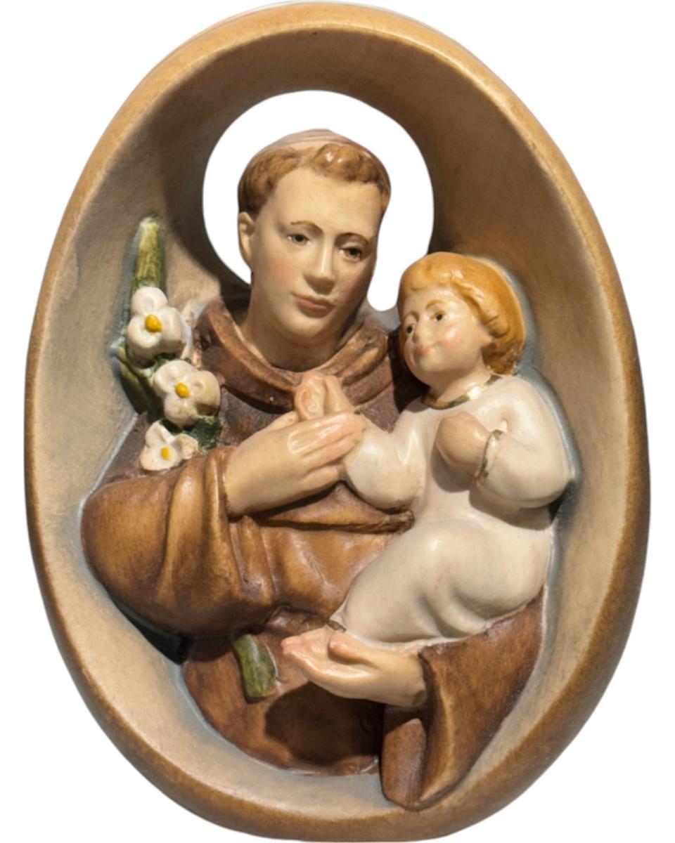 Relief des heiligen Antonius aus Holz - mit Ölfarben lasiert