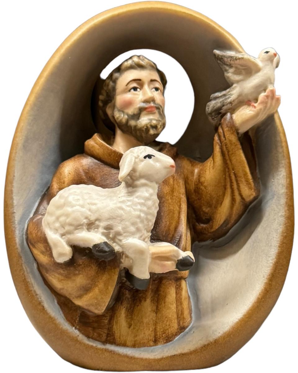 Heiliger Franziskus Relief aus Holz - mit Ölfarben lasiert
