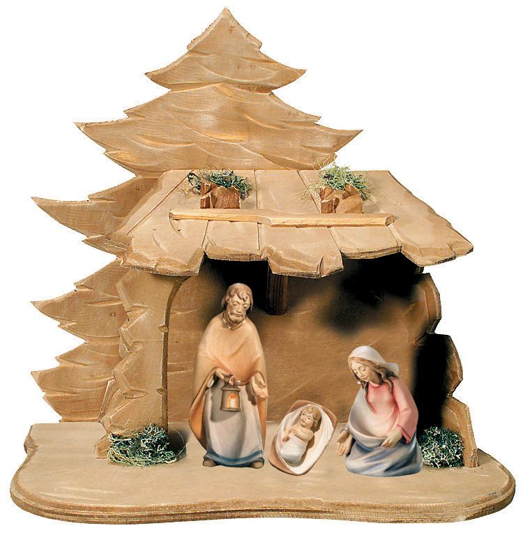 Sainte Famille pour crèche en bois avec cabane