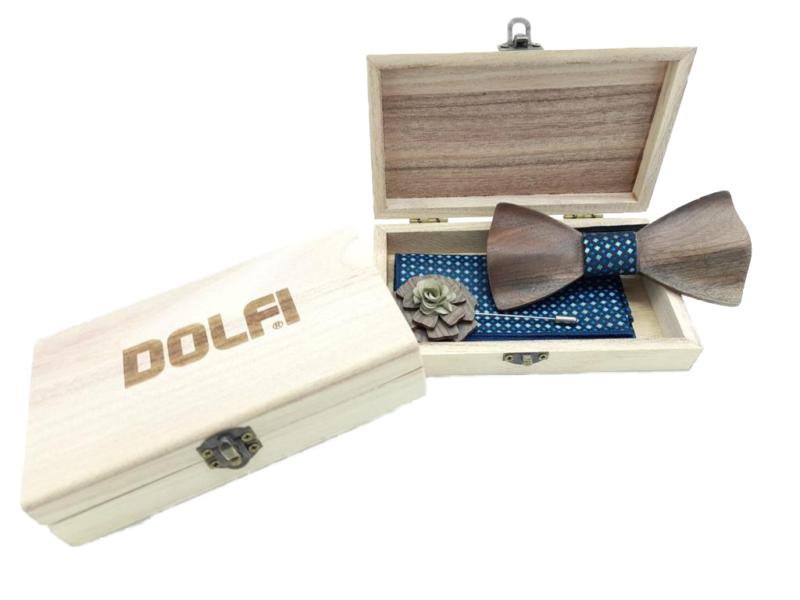 Set nœud papillon en bois homme bleu