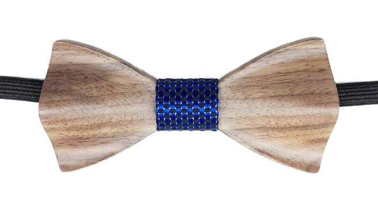 Nœud papillon en bois bleu et noir carré