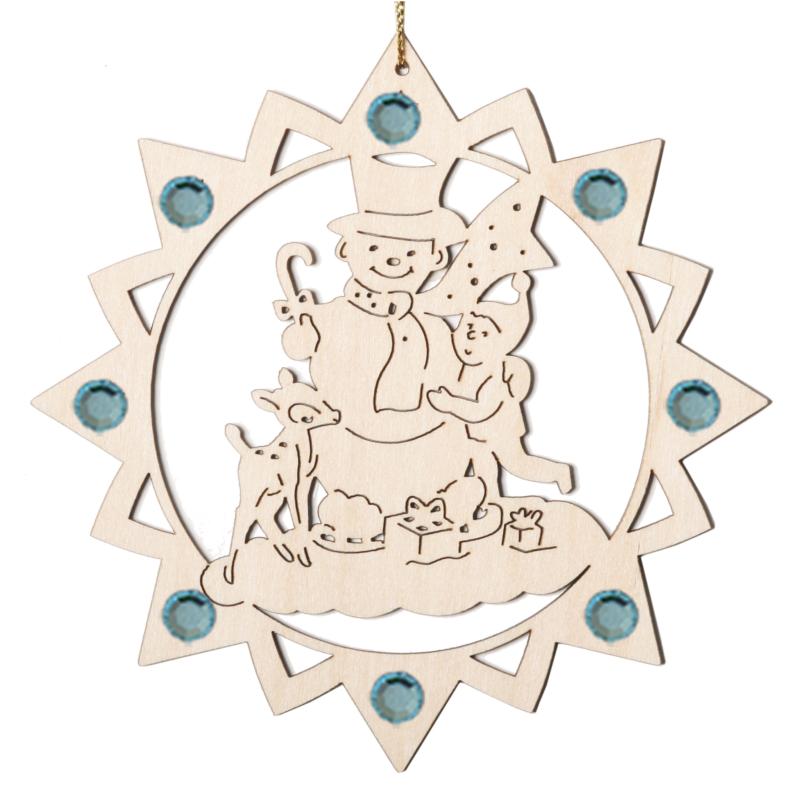 Bonhomme de neige avec enfant et cristaux de Swarovski