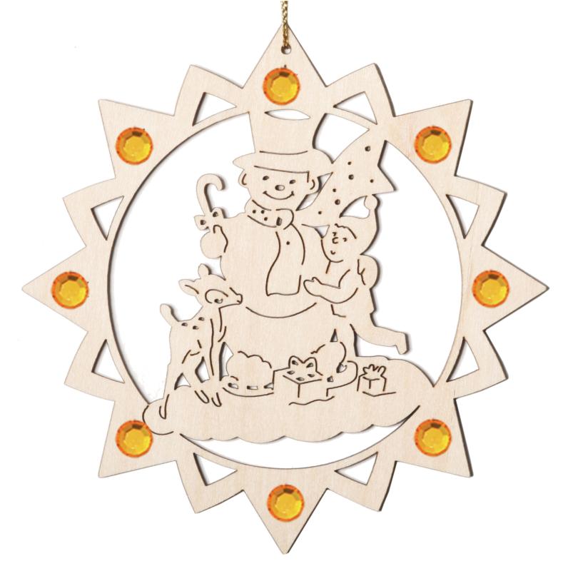 Bonhomme de neige avec enfant et cristaux