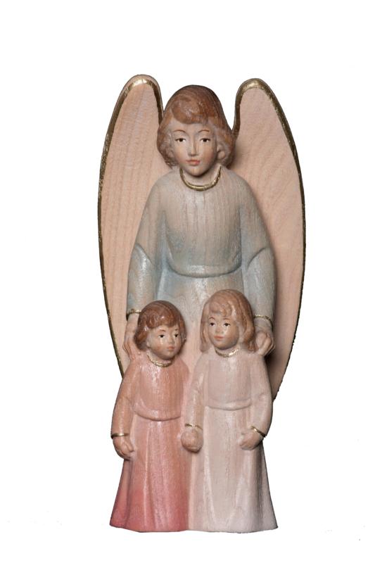 Ange gardien avec enfant sculpté en bois d'érable