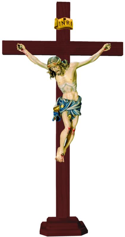 Christuskörper auf geraden Balken mit Sockel - Blaues Tuch