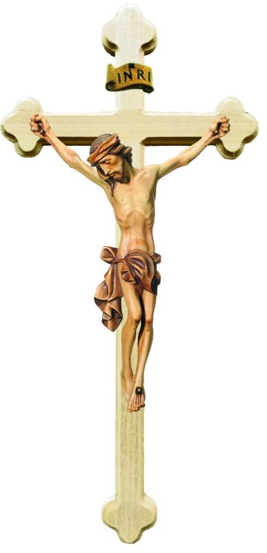 Christuskörper auf traditionellem Kreuz - in Brauntönen lasiert