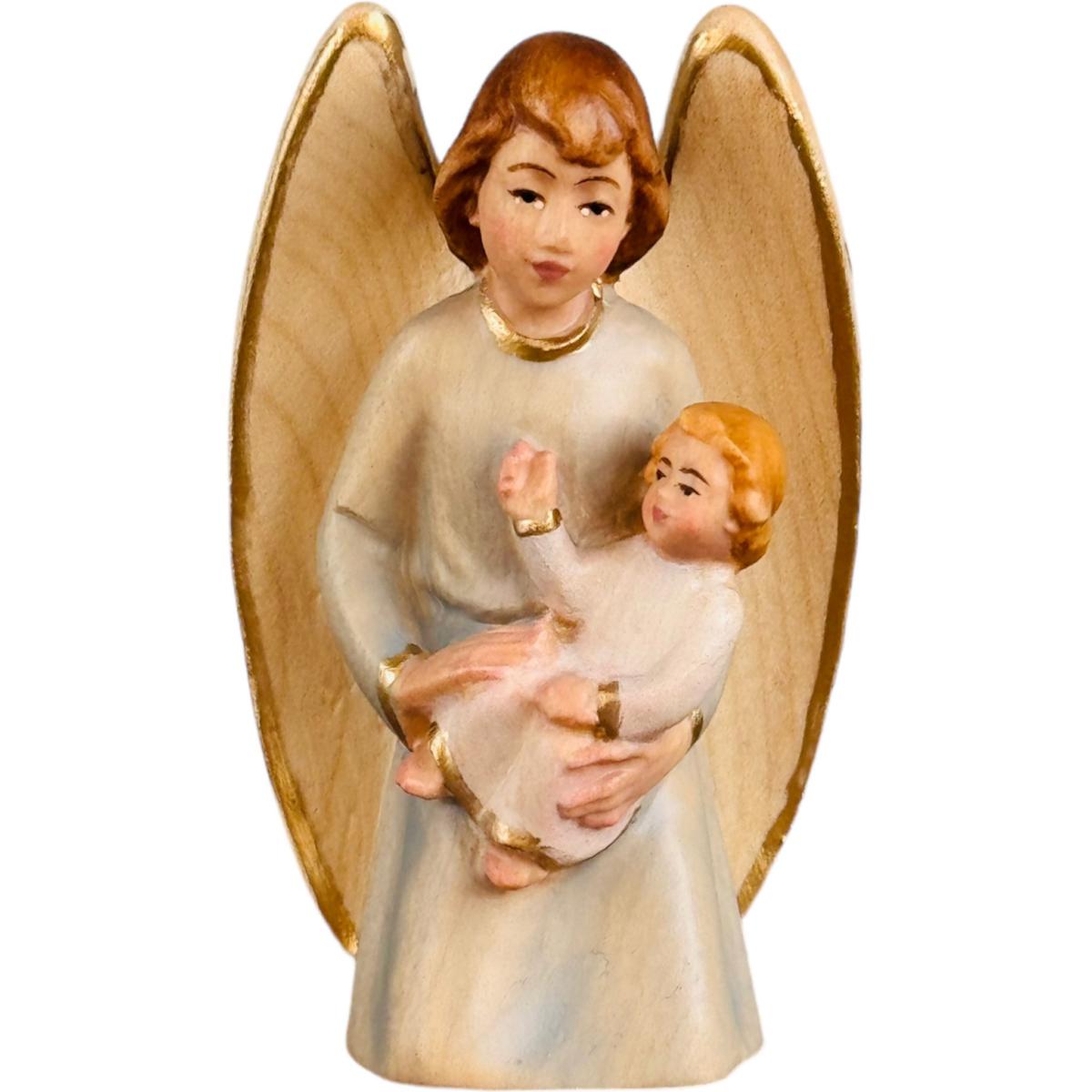 Ange gardien avec enfant en bois