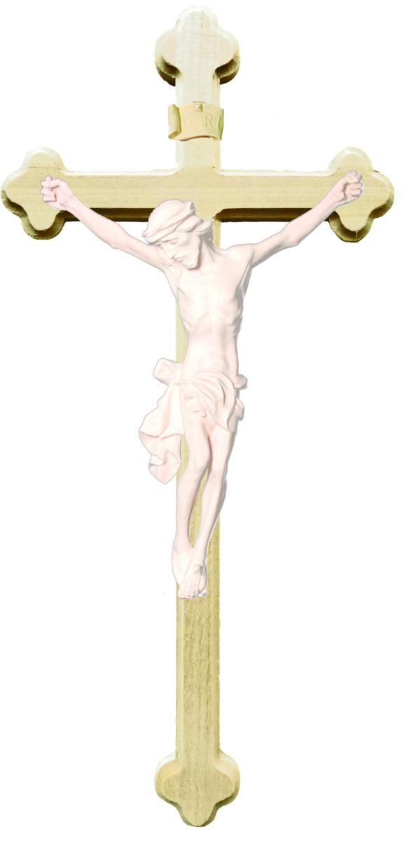 Christuskörper aus Holz auf barockem Kreuz - Natur