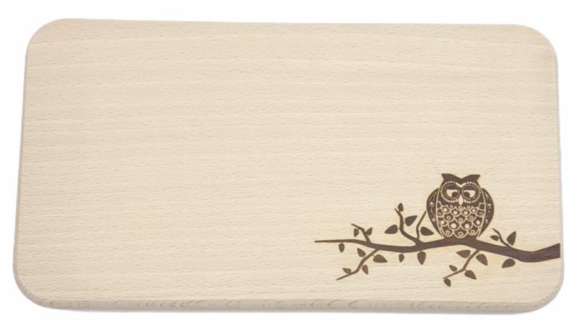 Planche à découper - hibou sur branche 22x12 cm