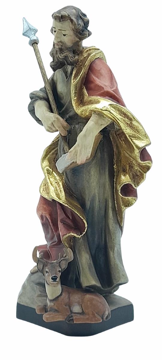 Saint Hubert sculpté en bois avec un fauve