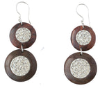 Boucles d'Oreilles Pendantes Artisanales en Bois Foncé et Cristaux Swarovski