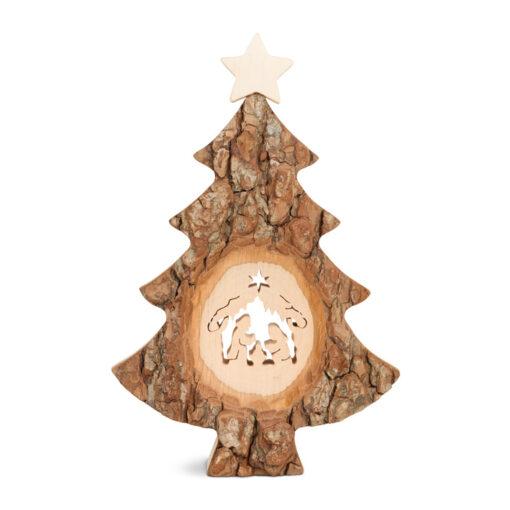 Weihnachtsbaum mit Sägemotiv: Krippe