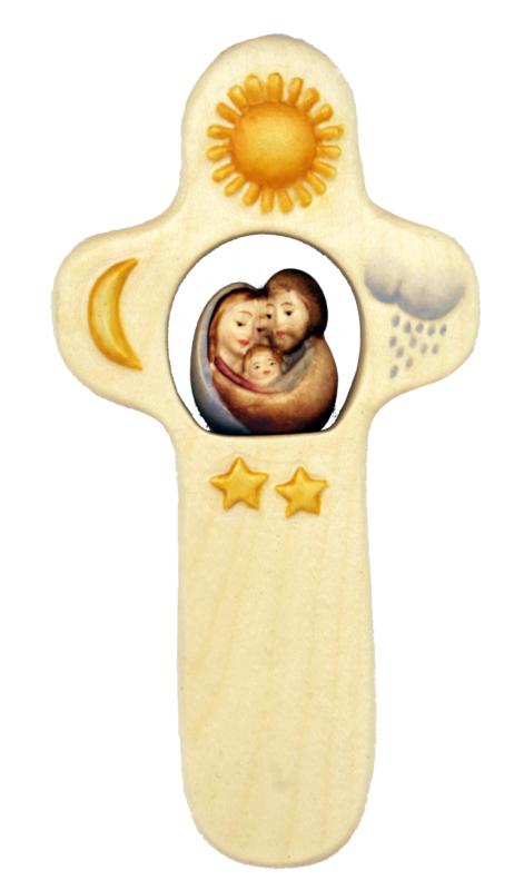 Kreuz für Kinder mit Krippenfiguren - mit Ölfarben lasiert
