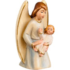 Ange gardien avec enfant en bois