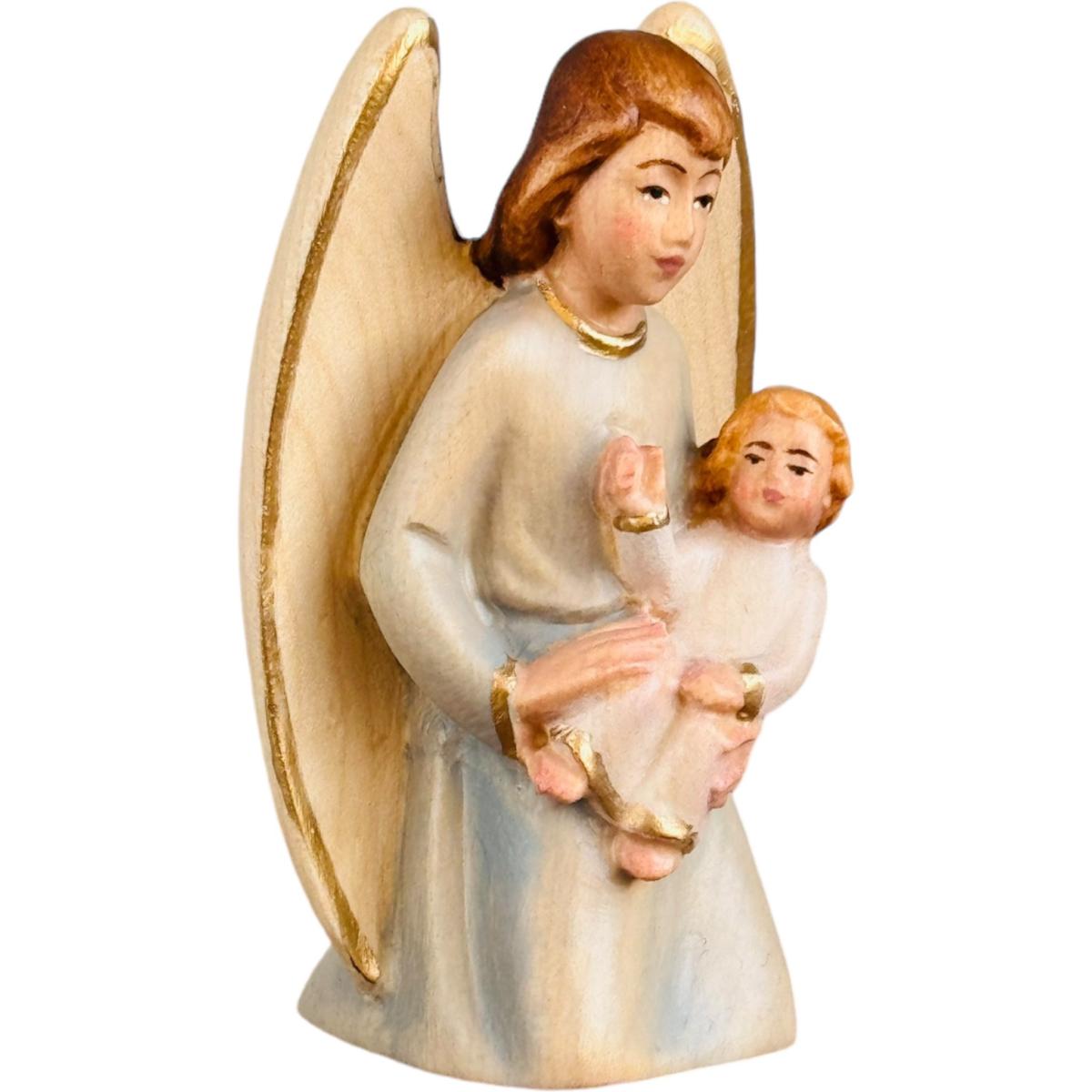 Ange gardien avec enfant en bois