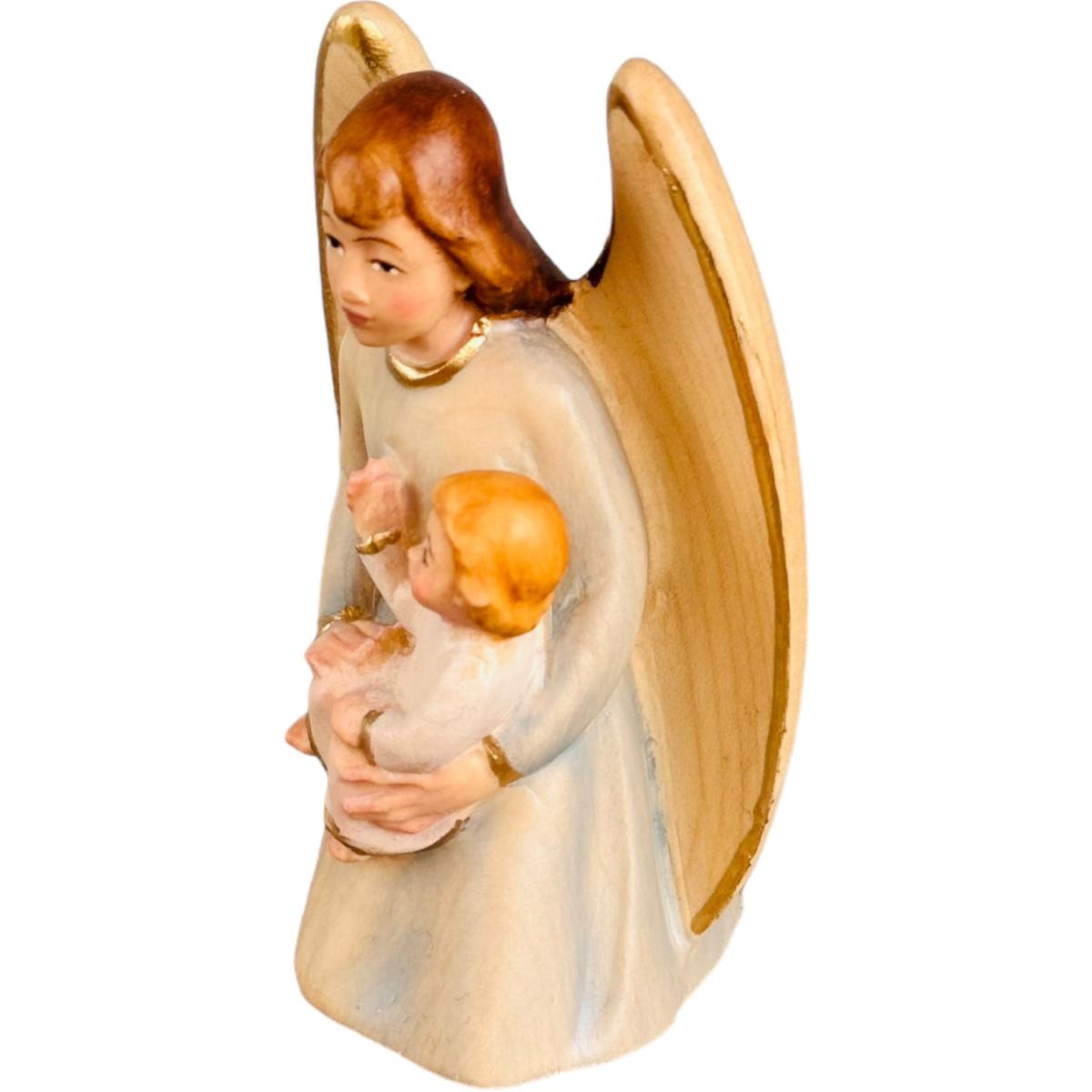 Ange gardien avec enfant en bois
