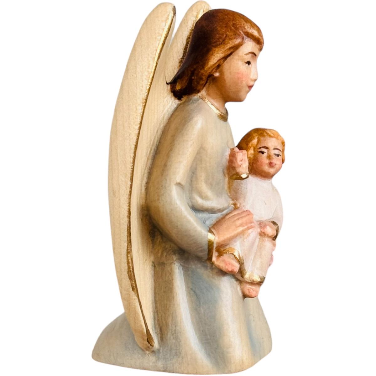 Ange gardien avec enfant en bois