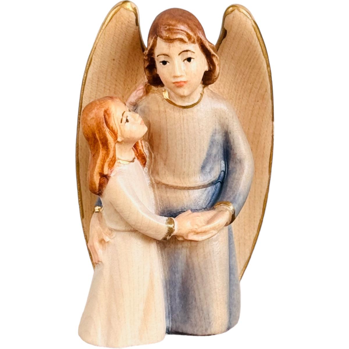 Ange gardien en bois avec une fille