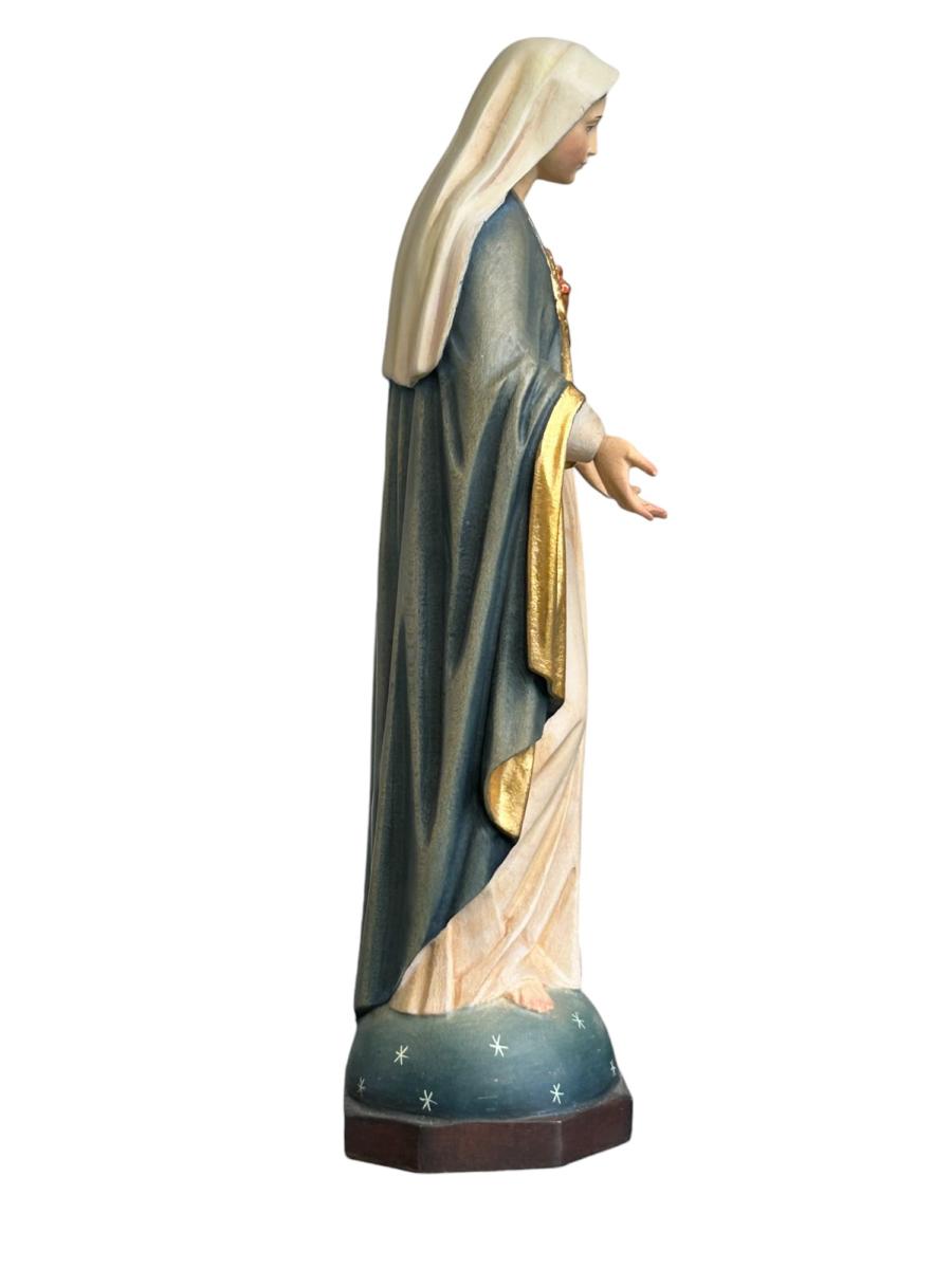 Herz Maria Statue aus Holz - mit Ölfarben lasiert