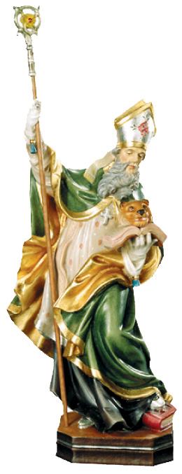 Heiliger Ambrosius mit Buch und Korb in Holz - mit Ölfarben lasiert