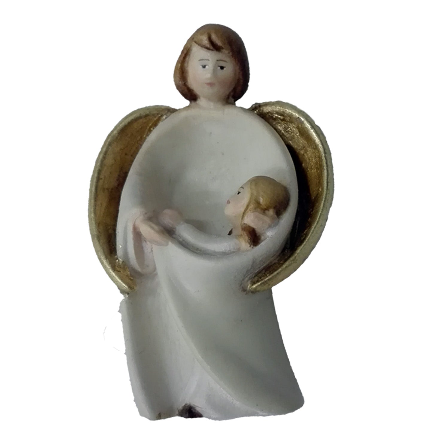 Ange gardien avec enfant en bois