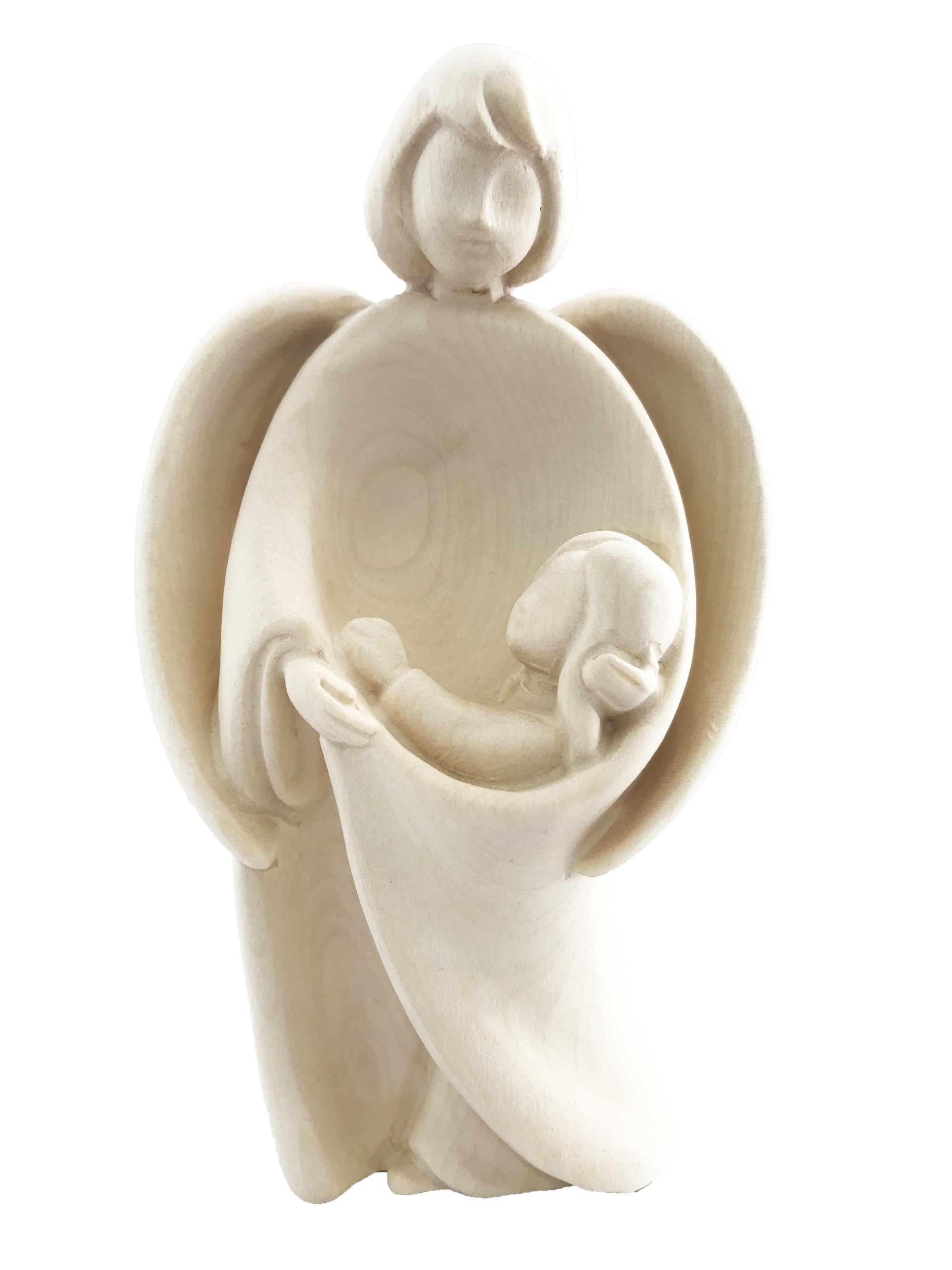 Ange gardien avec enfant en bois