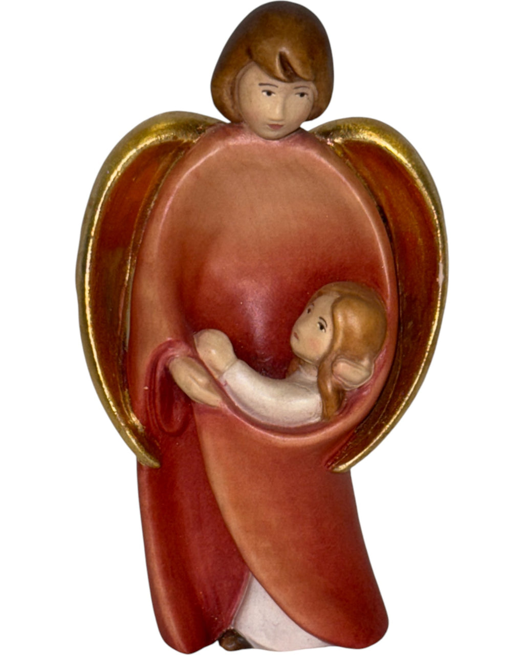 Ange gardien avec enfant en bois