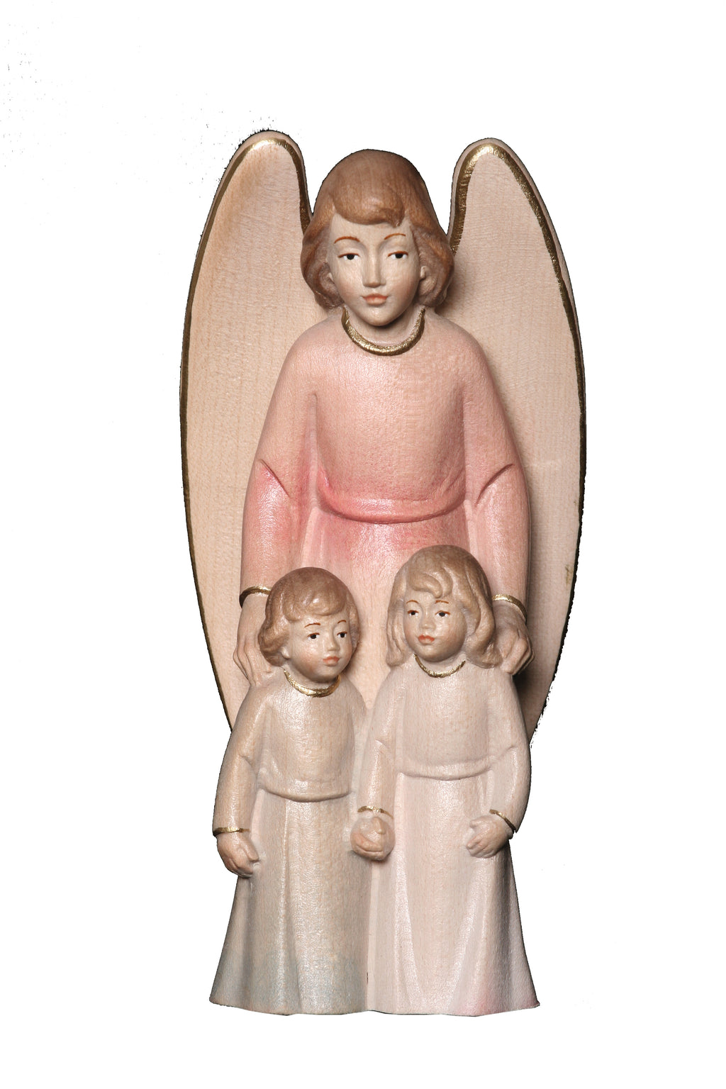 Ange gardien avec enfant sculpté en bois d'érable
