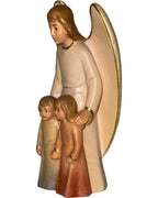 Ange gardien avec enfant sculpté en bois d'érable