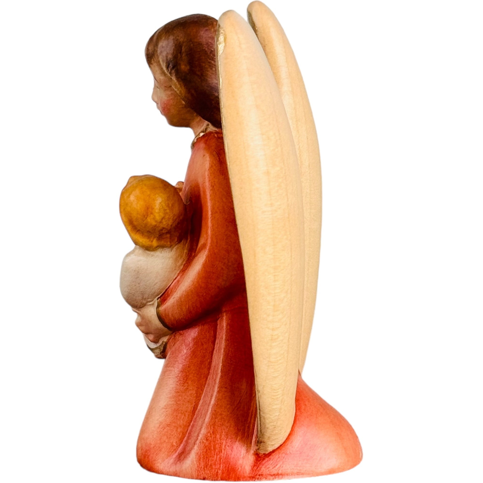 Ange gardien avec enfant en bois