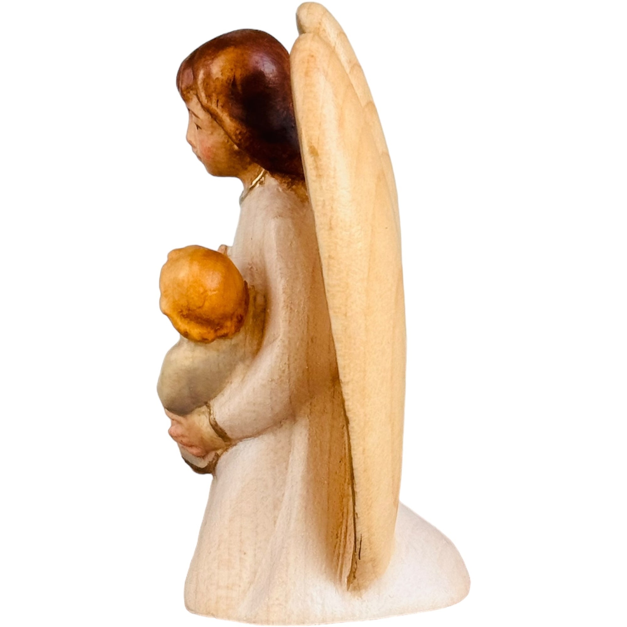Ange gardien avec enfant en bois