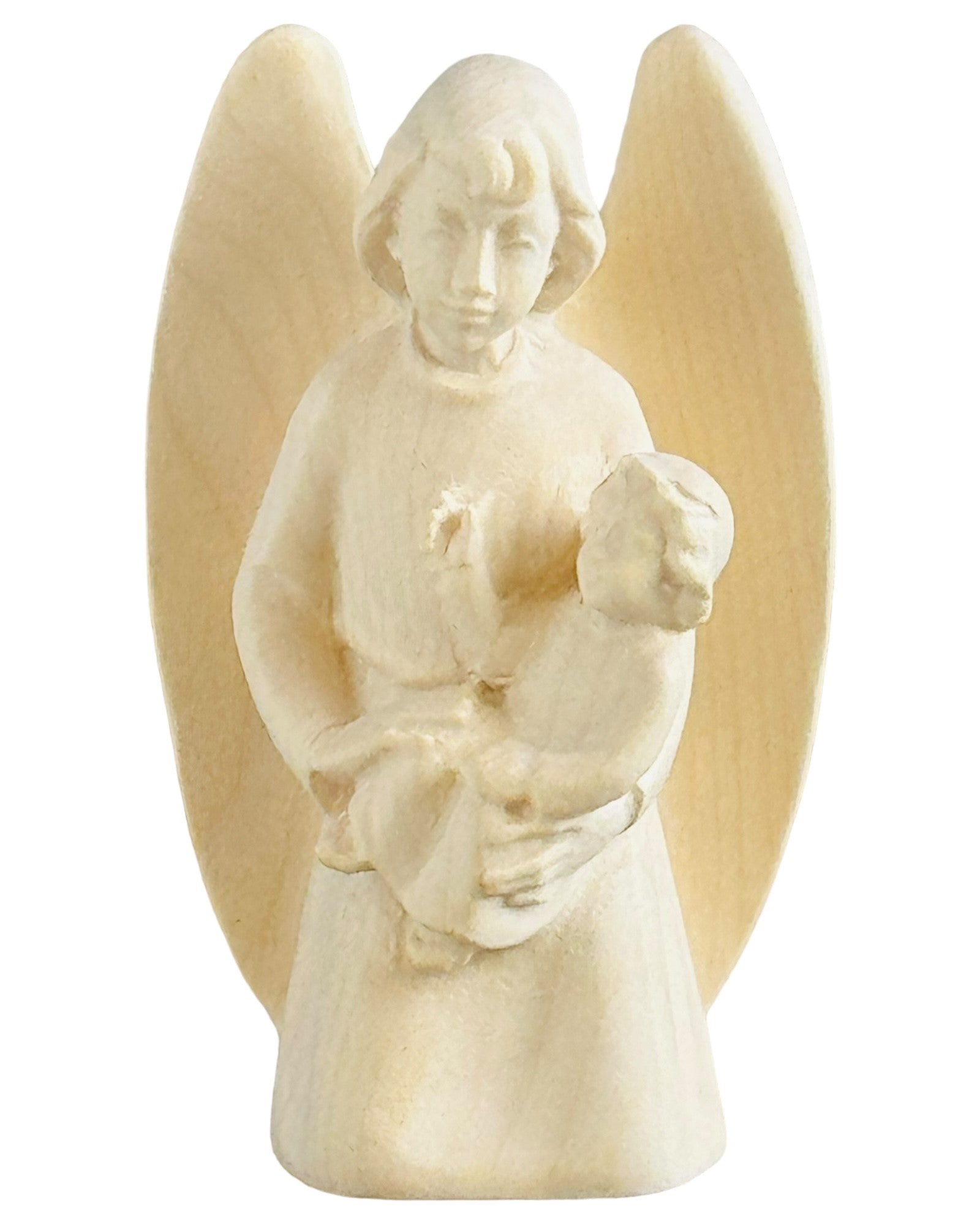 Ange gardien avec enfant en bois