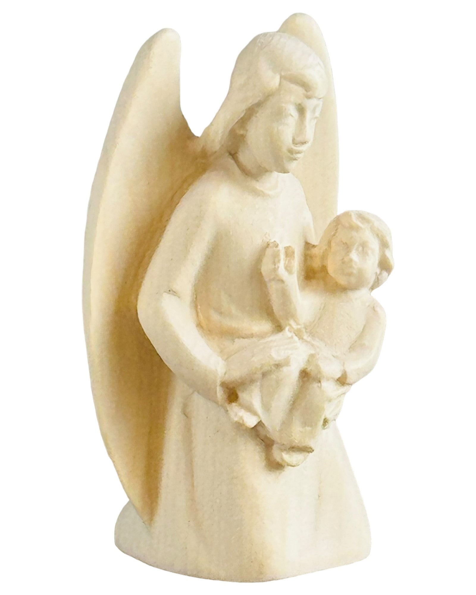 Ange gardien avec enfant en bois