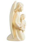 Ange gardien avec enfant en bois