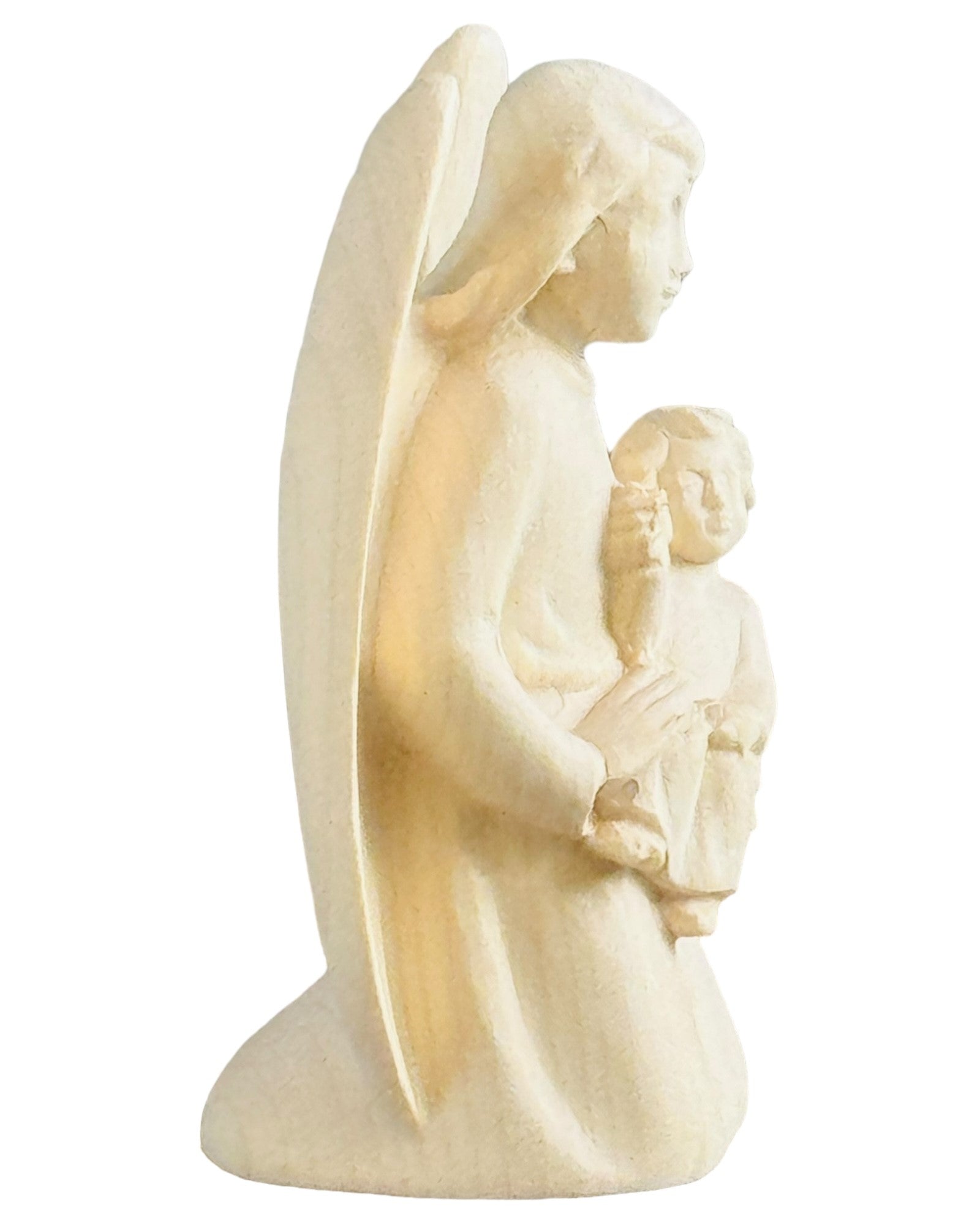 Ange gardien avec enfant en bois
