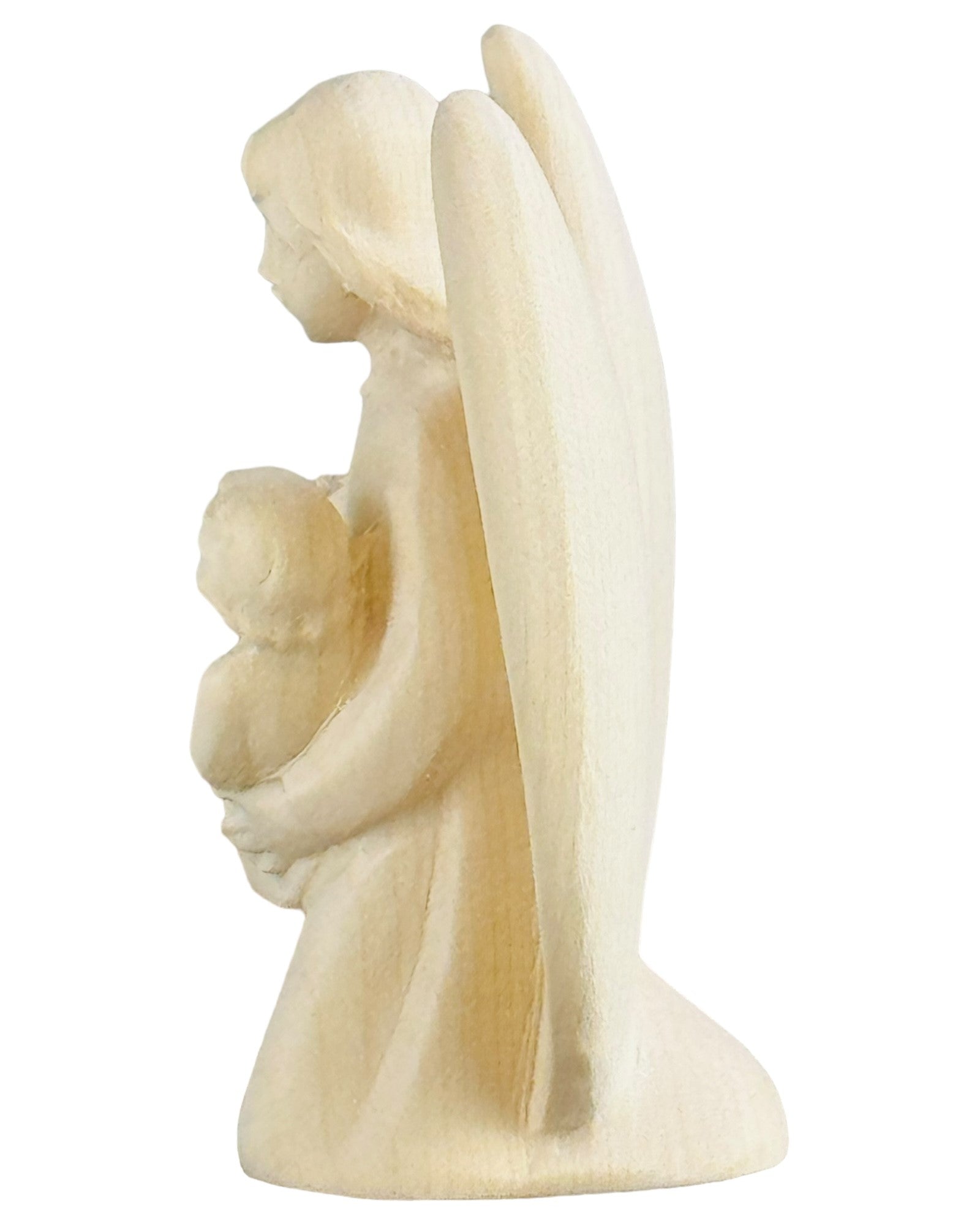 Ange gardien avec enfant en bois