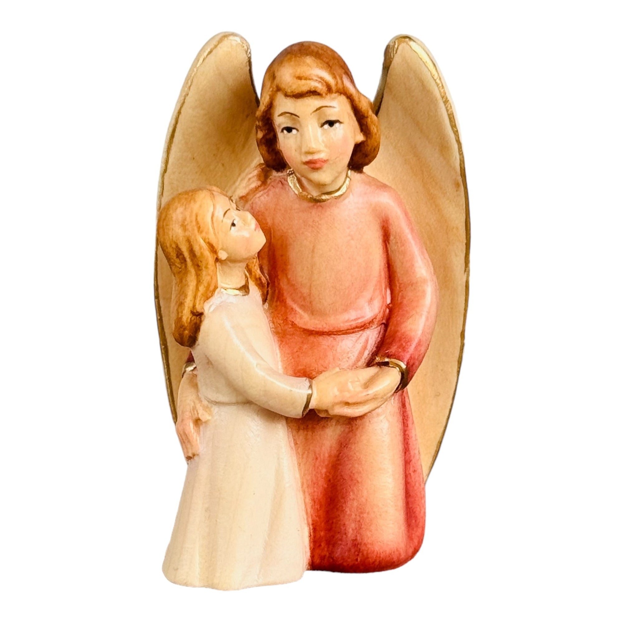 Ange gardien en bois avec une fille