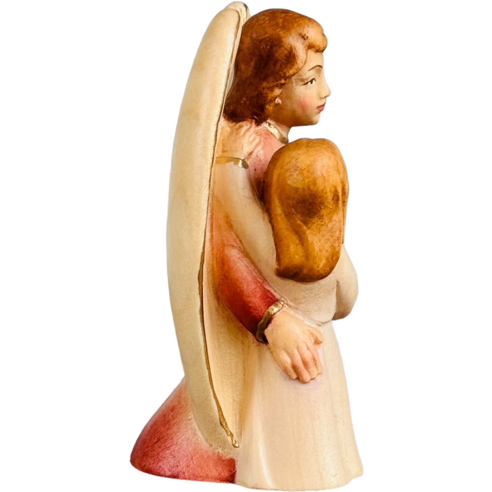 Ange gardien en bois avec une fille