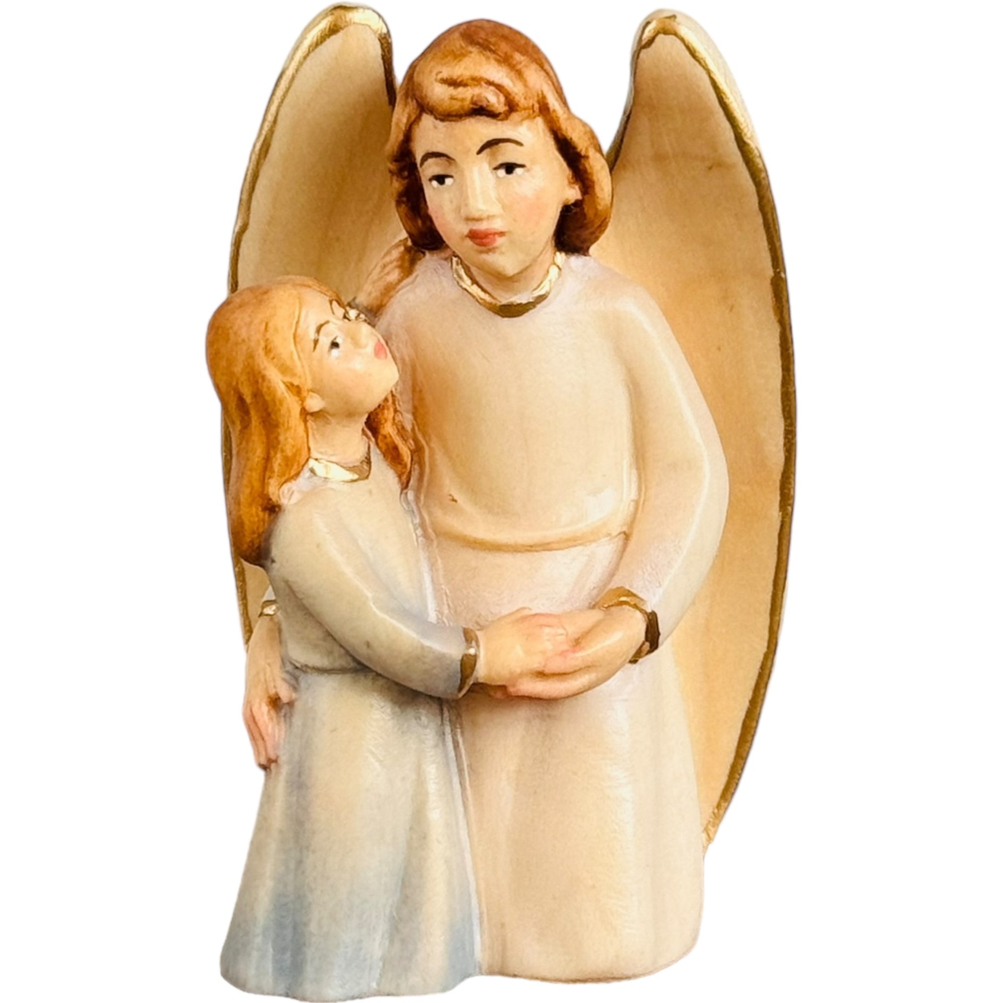 Ange gardien en bois avec une fille