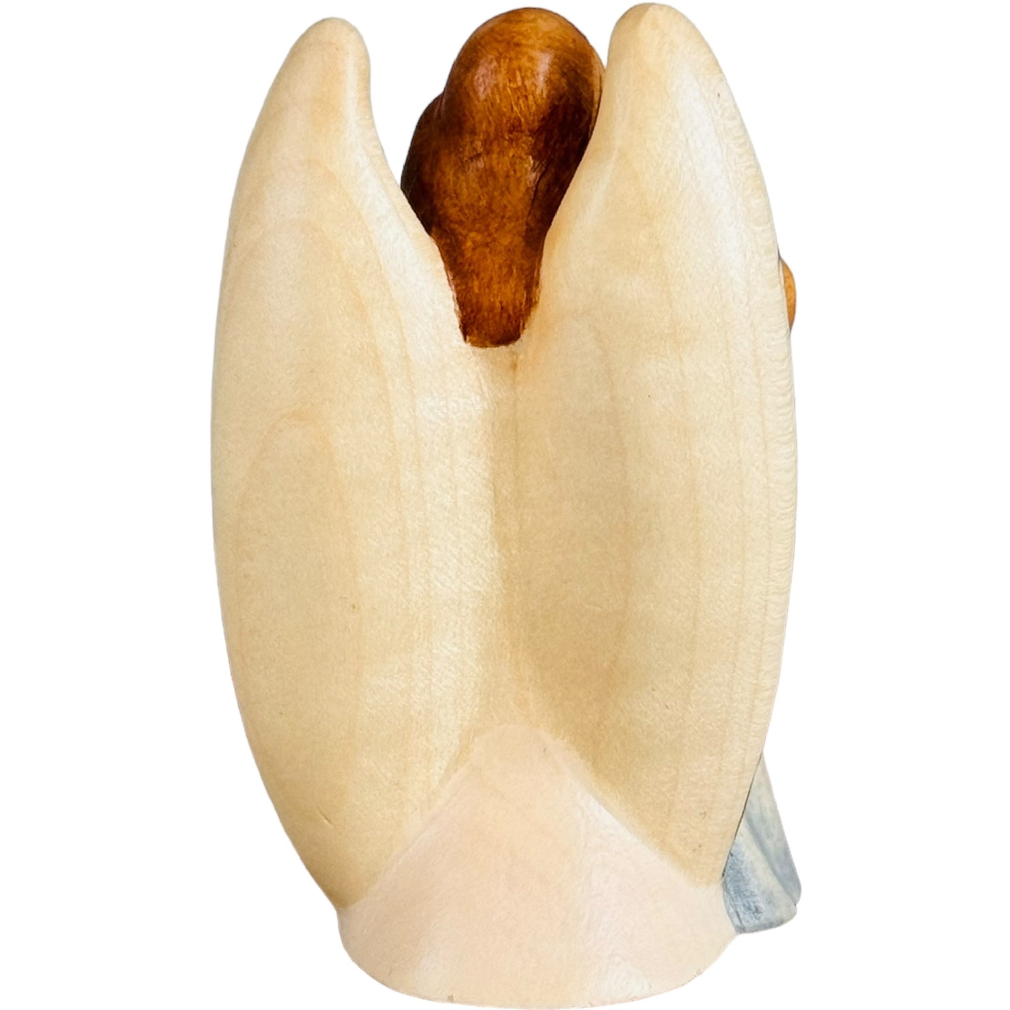 Scultura Angelo Custode con Bimba in Legno d'Acero della Val Gardena