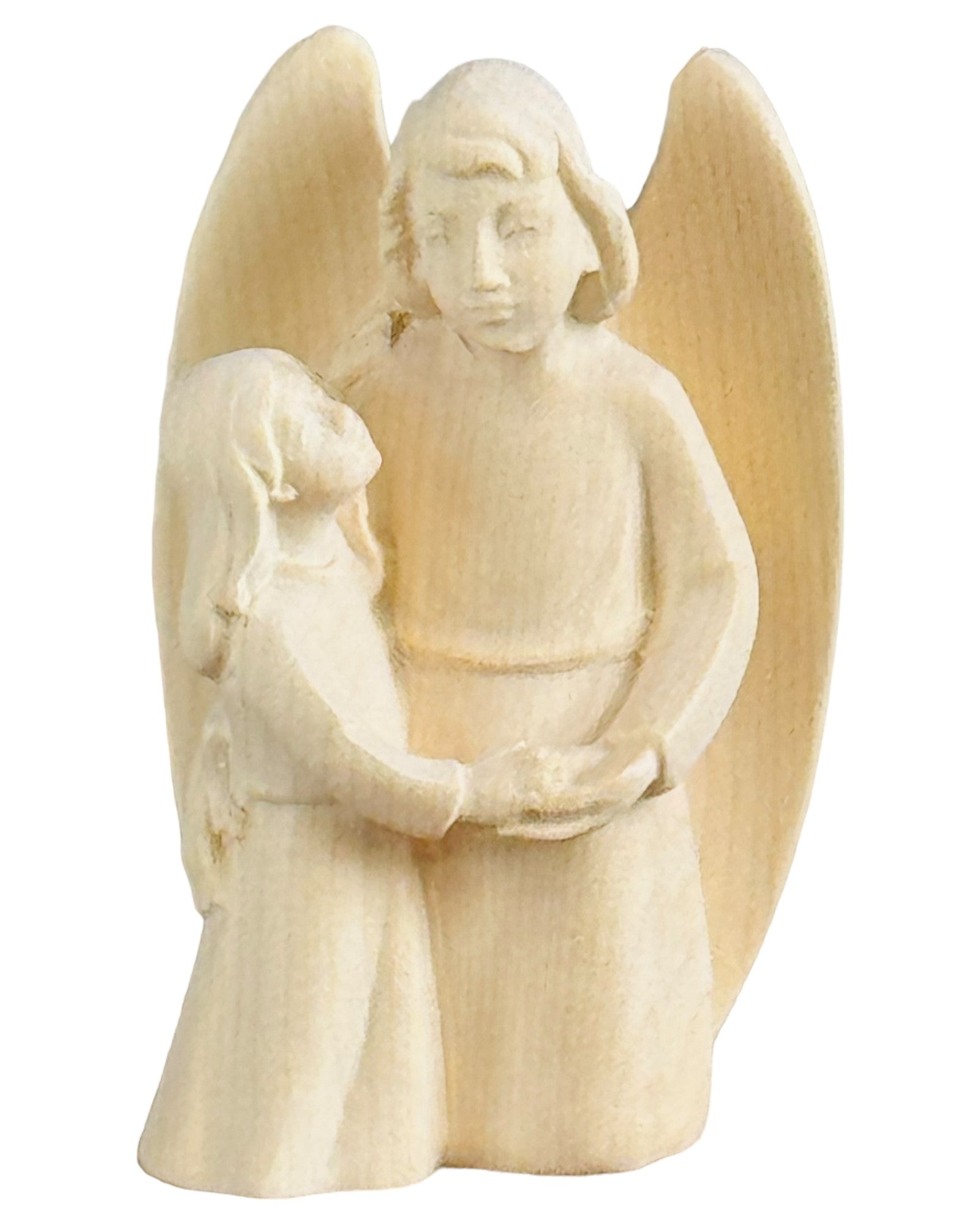 Ange gardien en bois avec une fille