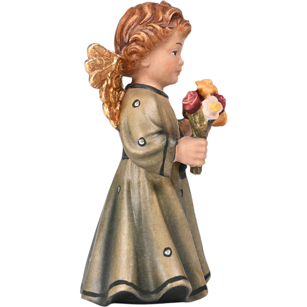 Angelo in legno con fiore - abito verde