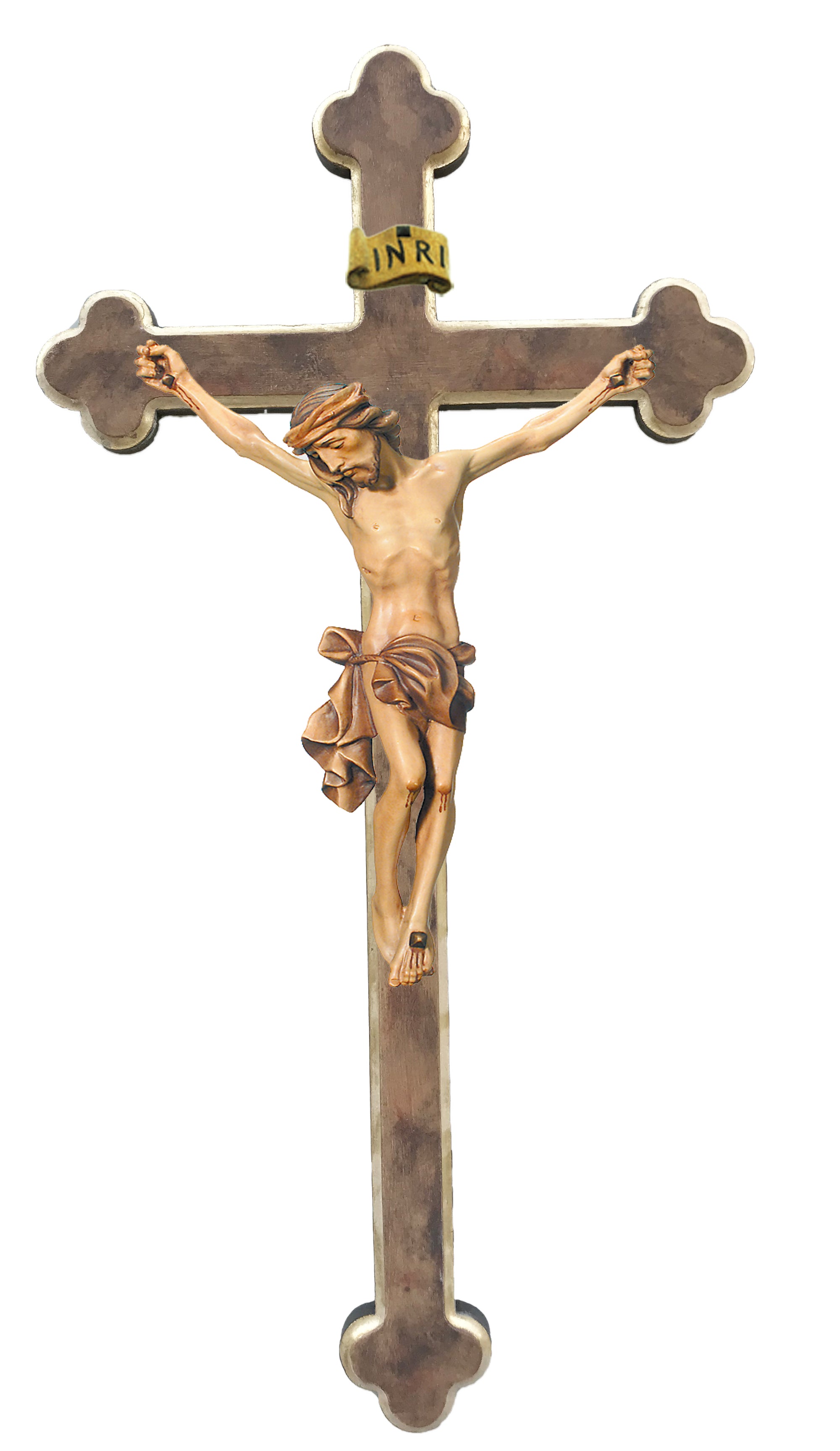 Corps du Christ sur croix baroque en bois