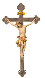 Corps du Christ sur croix baroque en bois