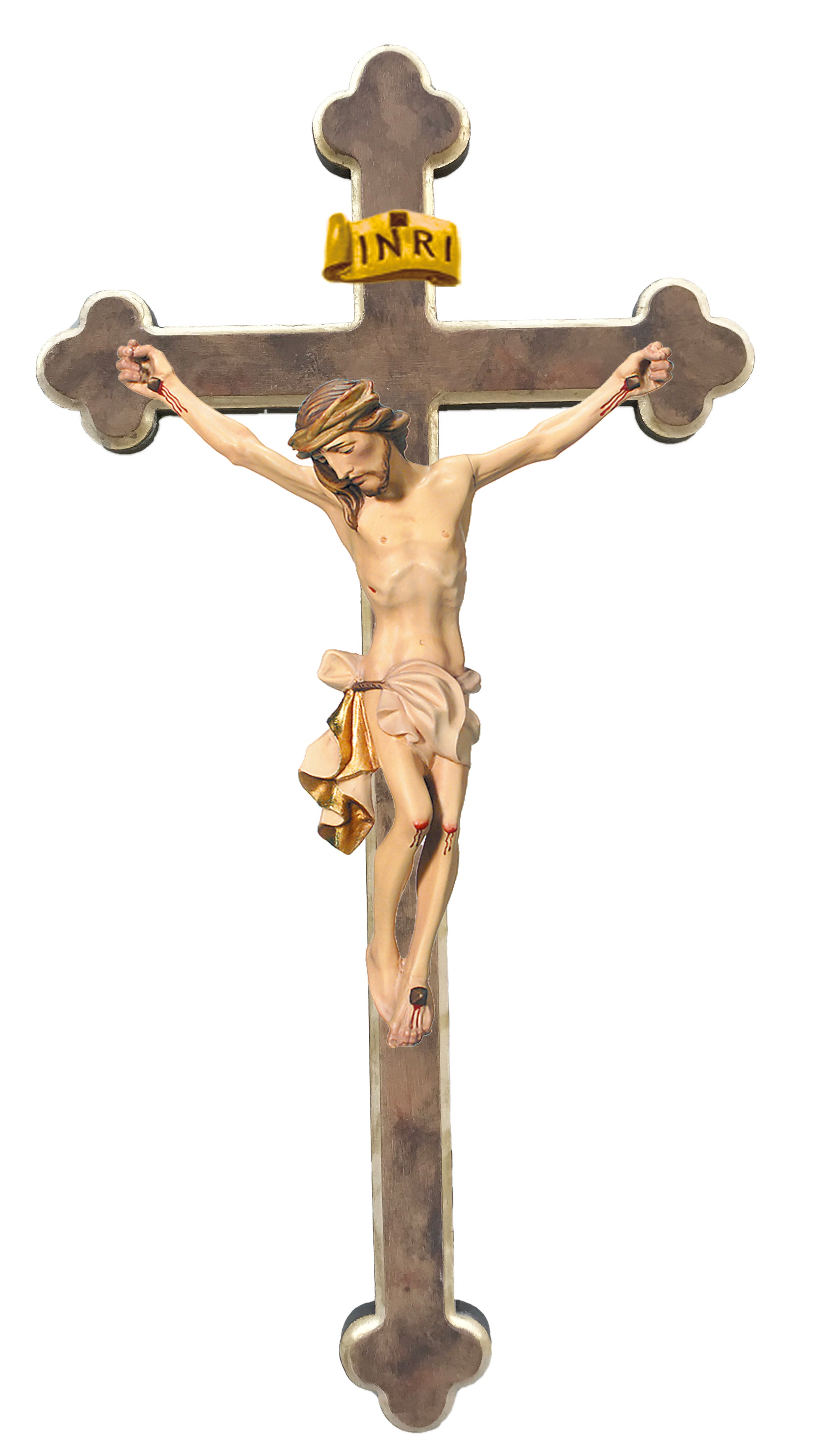 Corps du Christ sur croix baroque en bois