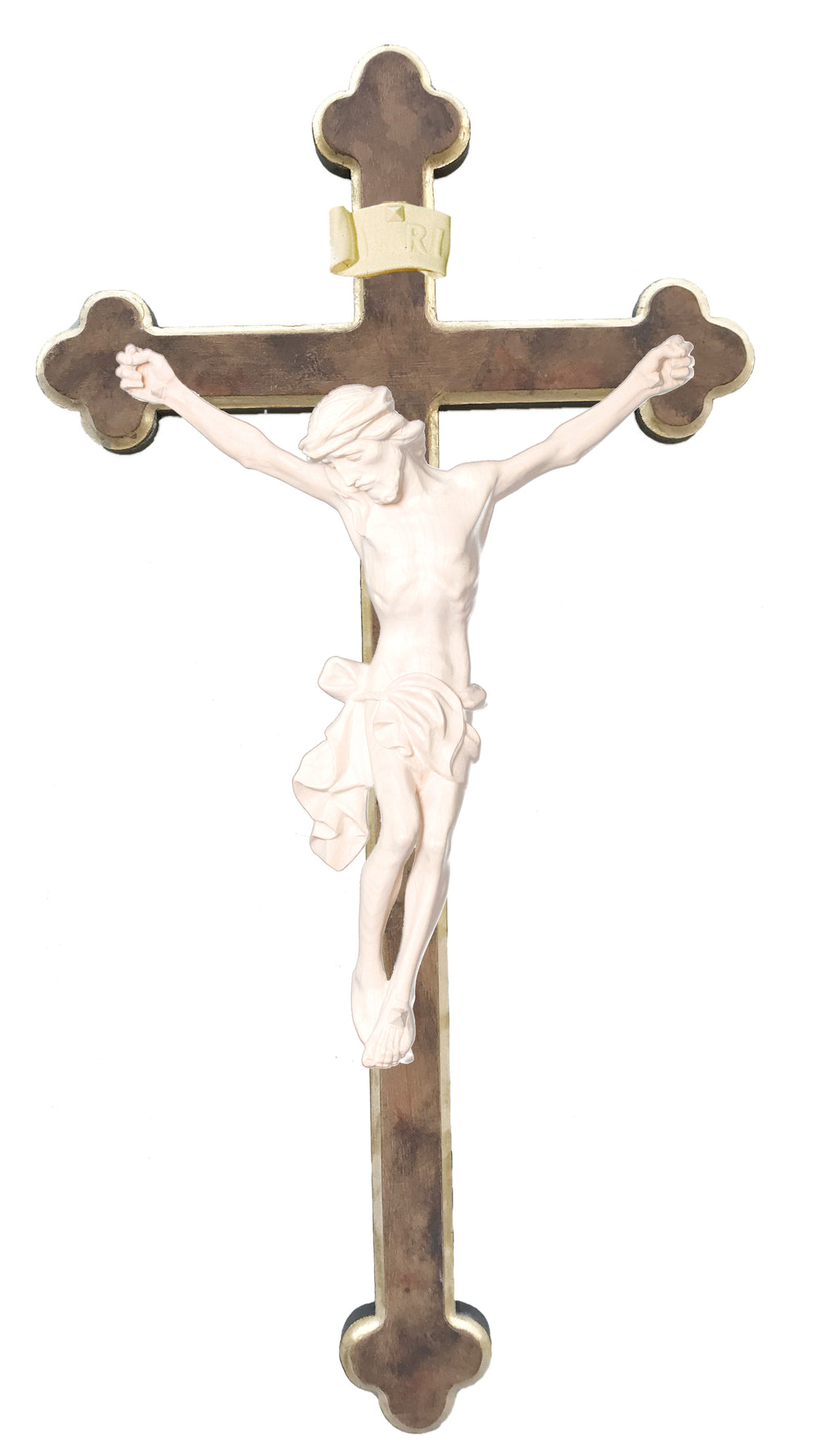 Corps du Christ sur croix baroque en bois